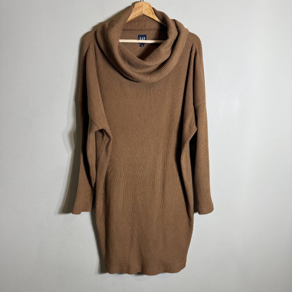 Gap Ribbed Cowl Neck Sweater Mini Dress Women's Large Brazen Brown Cozy Knit - Picture 5 of 14